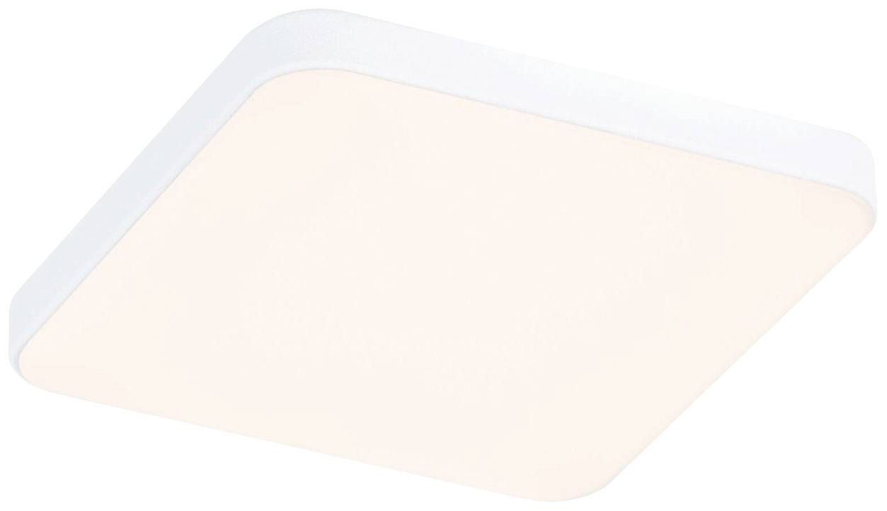 Čtvercové bílé stropní LED svítidlo se zaoblenými rohy v minimalistickém designu.