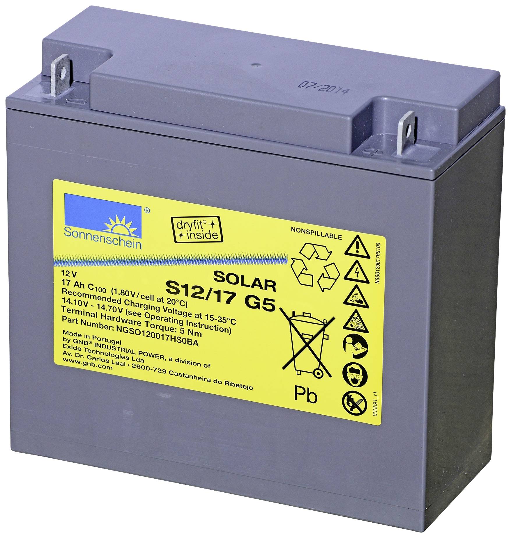 solární akumulátor GNB Sonnenschein dryfit S12/17 G5 NGSO120017HS0BA, 12 V, 17 Ah