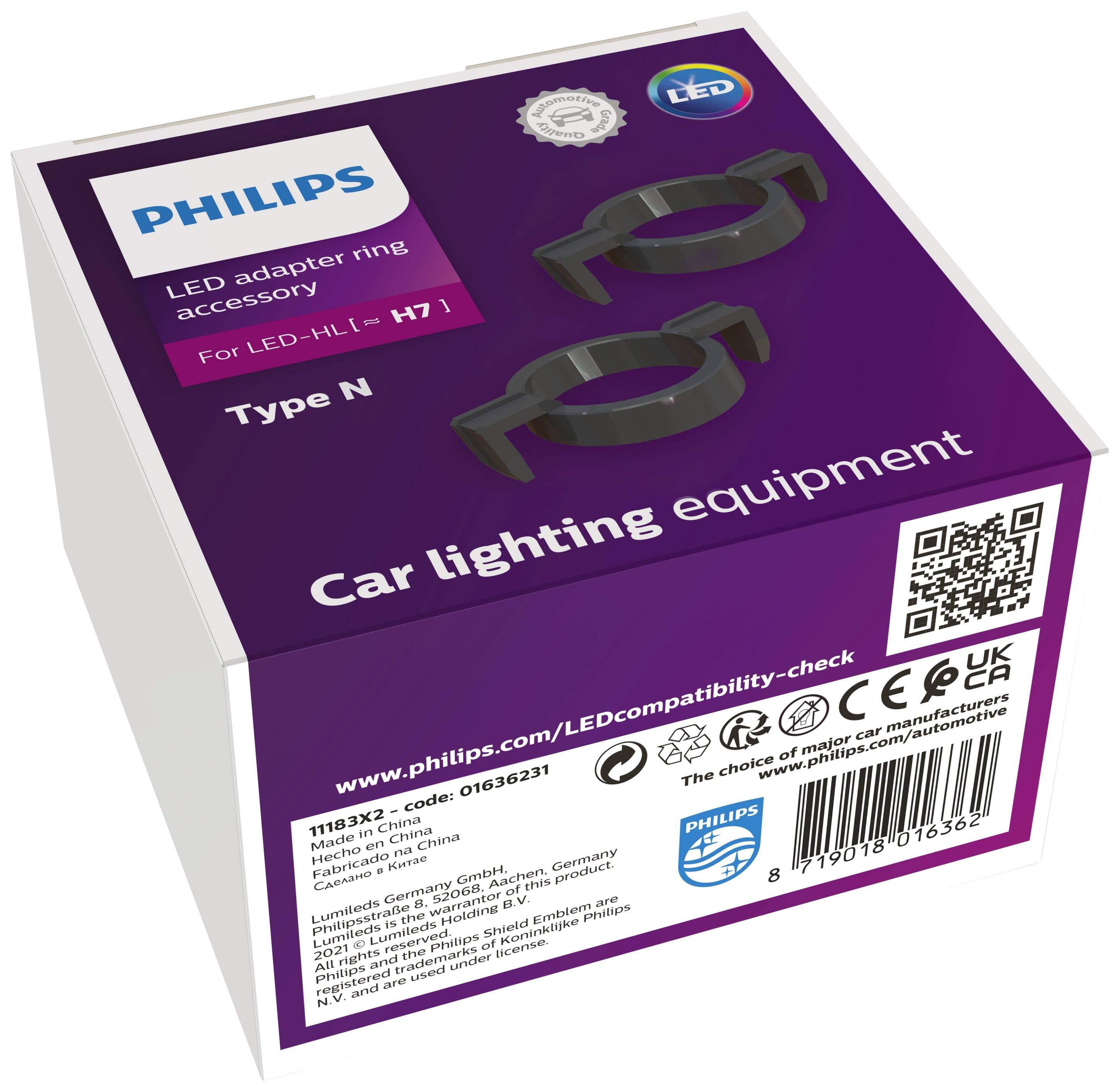 'Philips LED adaptační kroužek pro H7. Typ N. Příslušenství pro automobilové osvětlení. Používá se pro LED světlomety H7.'