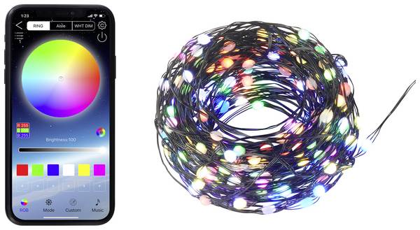 Sygonix SY-5167250 USB světelný řetěz    napájení přes USB Počet žárovek 200 LED RGB Délka světel: 19.9 m lze řídit prostřednictvím aplikace, časoměřič, se střídáním barev