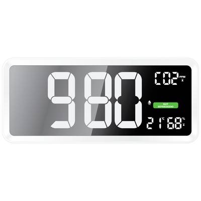 Digitální displej zobrazuje hodnotu CO2 900 ppm, teplotu 21,6 stupňů Celsia a zelené pole s indikací 'Dobré'.