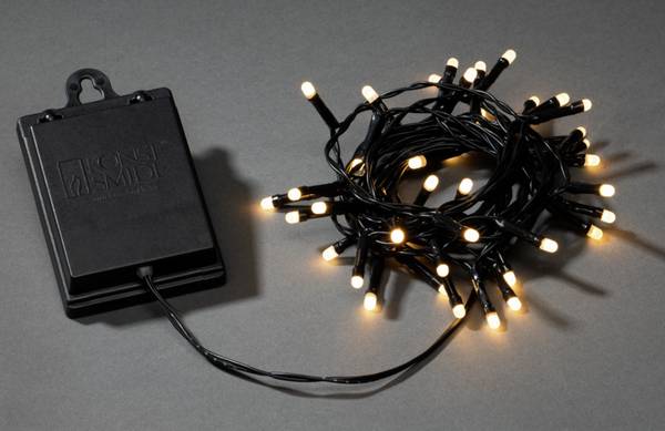Konstsmide 3724-130 Světelný řetěz  venkovní  na baterii Počet žárovek 40 LED teplá bílá Délka světel: 3.9 m se spínačem, časoměřič, frozen