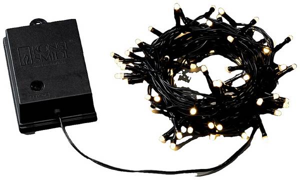 Konstsmide 3728-130 Světelný řetěz  venkovní  na baterii Počet žárovek 80 LED teplá bílá Délka světel: 7.9 m se spínačem, časoměřič, frozen