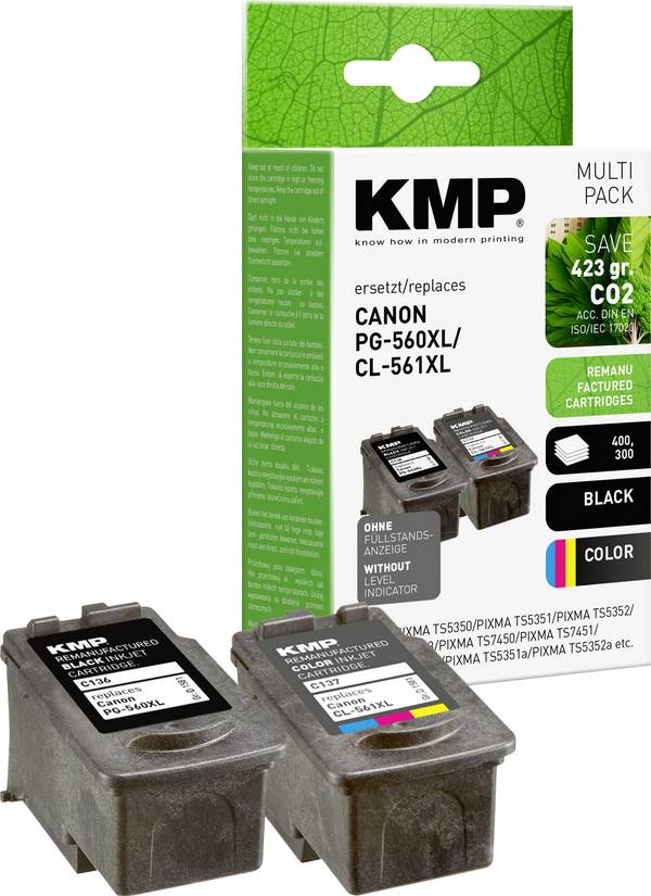 KMP Ink náhradní Canon PG-560 XL, CL-561 XL kompatibilní kombinované balení černá, barva C136V 1581,4005