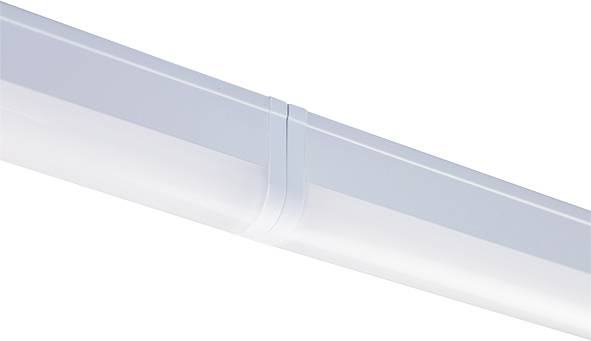 LED svítidlo v bílém pouzdře, vhodné pro montáž na strop v kancelářích nebo obytných prostorách, zobrazuje detailní pohled na montážní spoj.