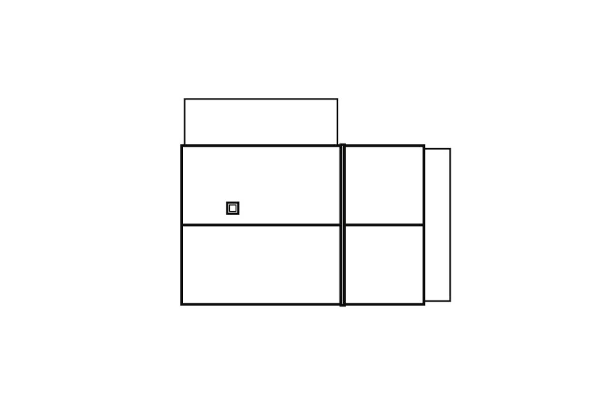 Jednoduchý geometrický diagram s obdélníky různých velikostí a umístění, které jsou uspořádány vedle sebe a vzájemně se překrývají.