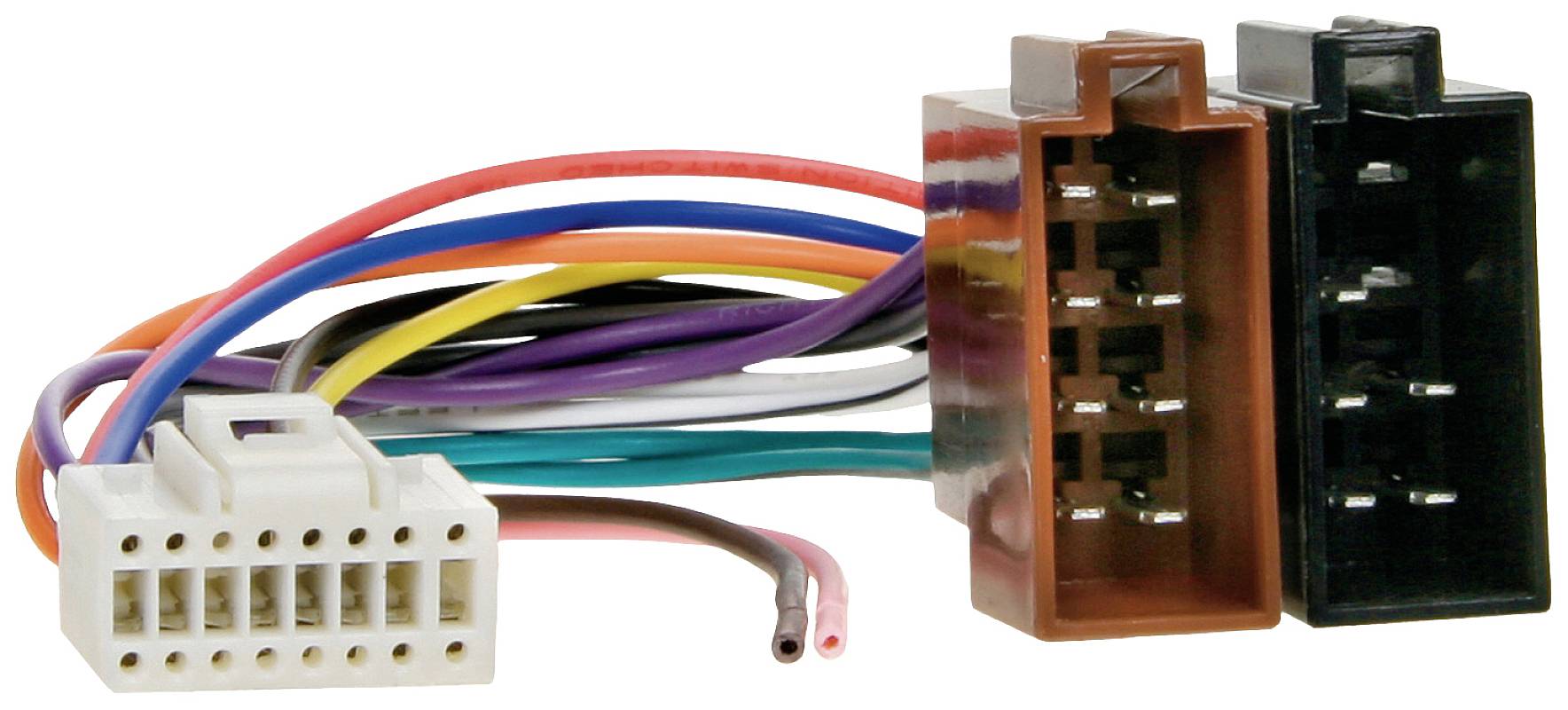 Vícebarevný kabelový svazek s bílými, hnědými a černými konektory; vhodný pro připojení elektrických zařízení.