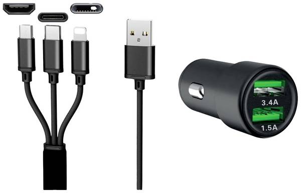 IWH Dual USB autonabíječka 3 v 1 12 / 24 v / 3,4 Proudová zatížitelnost (max.)=3.4 A   12/24 V