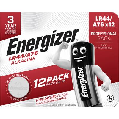 Energizer LR44/A76 Alkalické 12 kusů; Bezpečné proti dětem; Dlouhotrvající výkon; Životnost 3 roky; Profesionální balení.