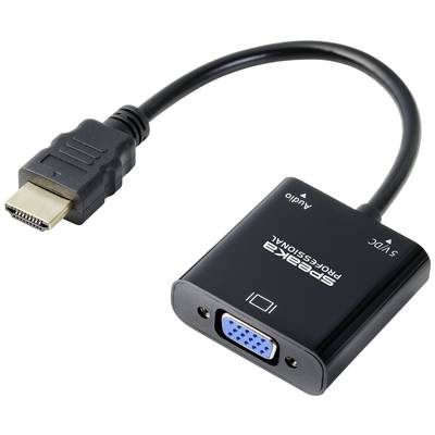 HDMI-VGA adaptér s kabelem, černé provedení, VGA a audio vstupy, označený nápisem 'SpeaKa Professional'.