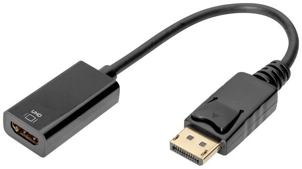 Digitus DisplayPort / HDMI kabel Konektor DisplayPort, Zásuvka HDMI-A 0.20 m černá DB-340415-002-S dvoužilový stíněný, stíněný Kabel DisplayPort