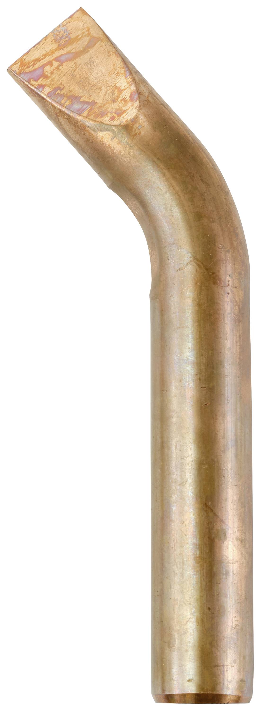 Detailní záběr měděné trubky s ohnutým koncem, která se používá pro tok plynu nebo instalaci v topných a chladicích systémech.