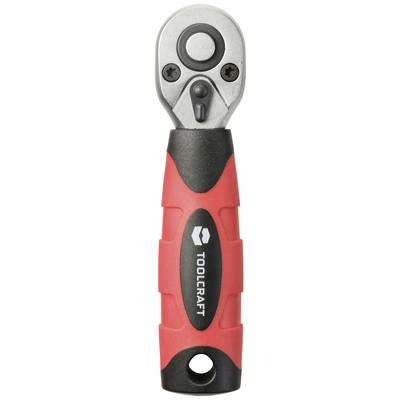 Ráčna s červeným a černým držadlem od TOOLCRAFT, vhodná pro mechanické práce. Horní část z kovu, ergonomický design.