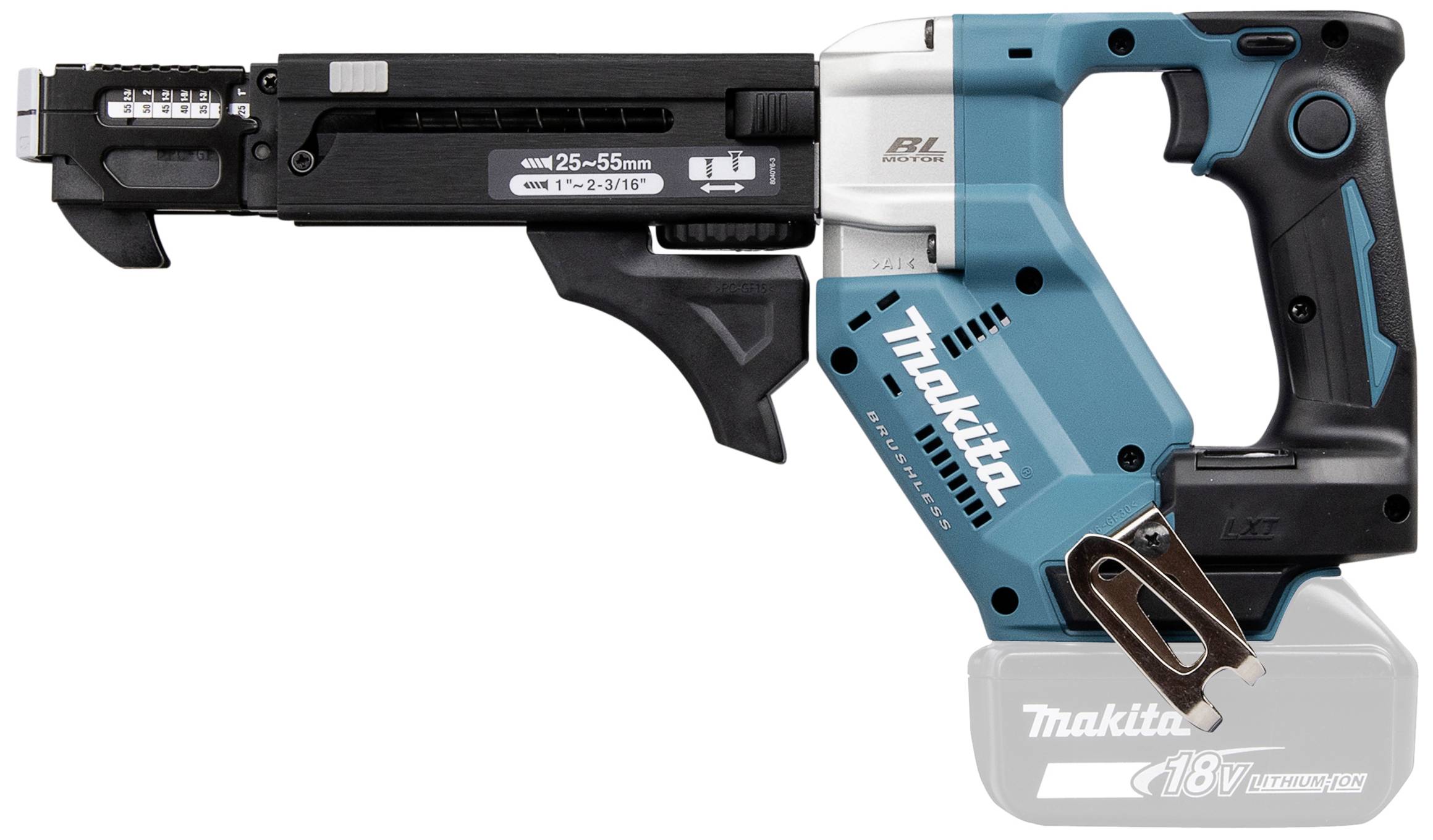 Makita akumulátorový šroubovák s 18V, modro-černý. Vhodný pro rychlé šroubování sádrokartonu nebo dřeva.