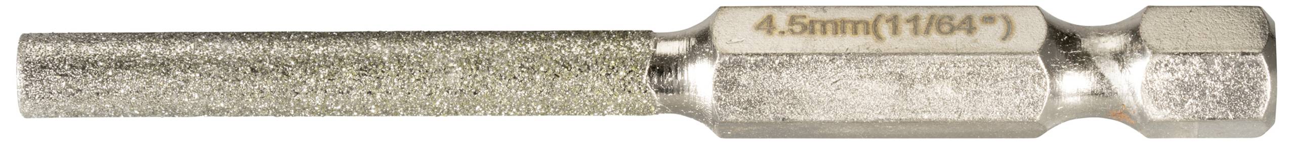 Kovový vrták o velikosti 4,5 mm (11/64 palce) pro běžné vrtací práce, stříbřitě lesklý a válcovitého tvaru.