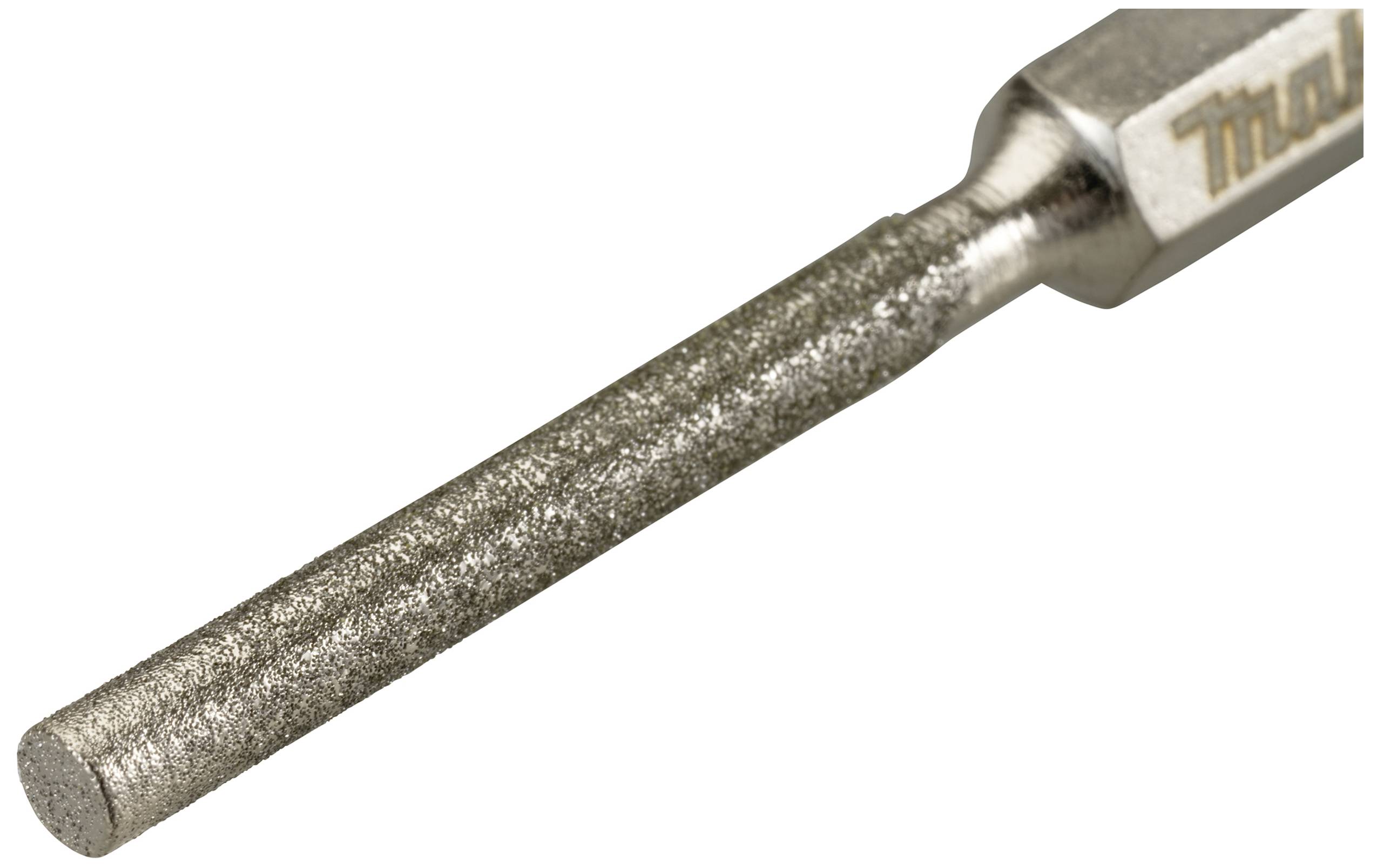 Válcový brusný hrot s hladkým, kovovým povrchem, používaný k přesnému broušení nebo opracování materiálů.