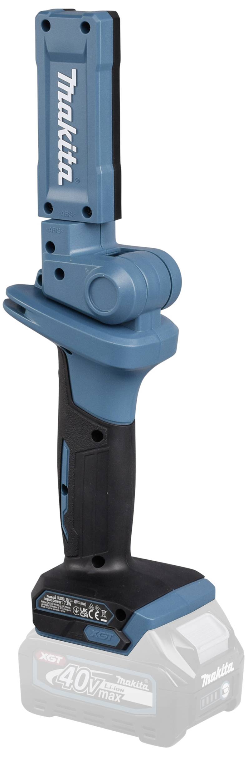 Akumulátorový šroubovák s modro-černou rukojetí a velkou akumulátorovou baterií dole. Název značky 'Makita' viditelný z boku.