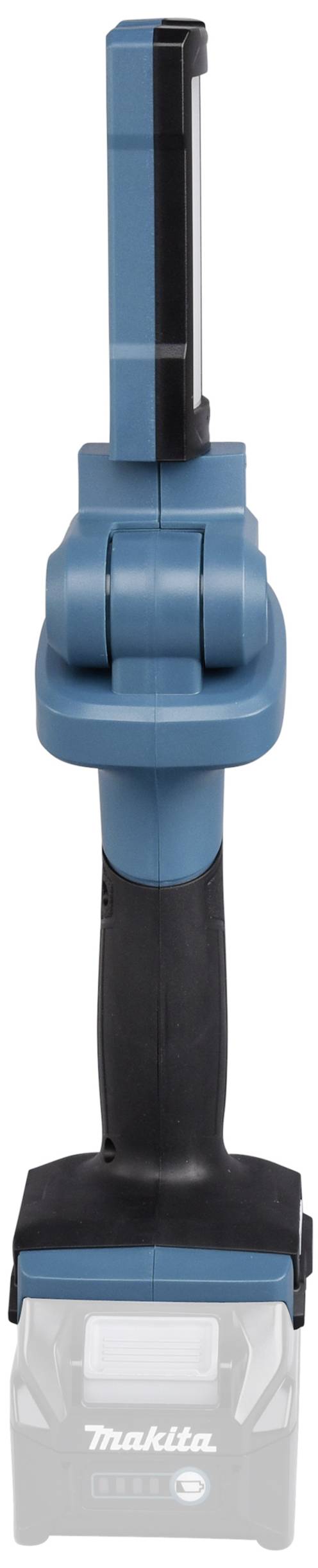 Modrá LED pracovní svítilna napájená akumulátorem od renomovaného výrobce nářadí. Určená pro osvětlení při řemeslných pracích.