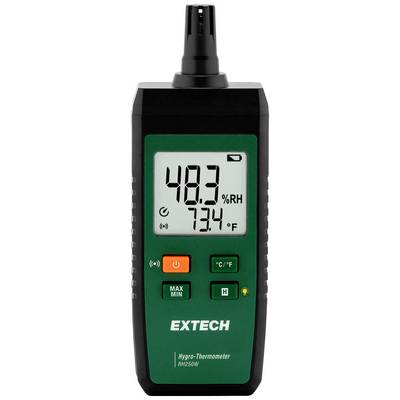 Digitální hygro-teploměr s displejem ukazuje 48,3 % relativní vlhkosti a 73,4 stupně Fahrenheita.