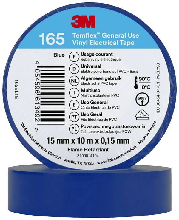 3M Temflex™ 165 165BL1E izolační páska Temflex™ 165 modrá (d x š) 10 m x 15 mm 1 ks
