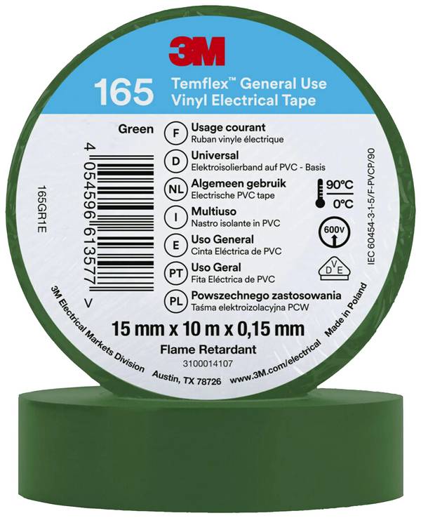 3M Temflex™ 165 165GR1E izolační páska Temflex™ 165 zelená (d x š) 10 m x 15 mm 1 ks