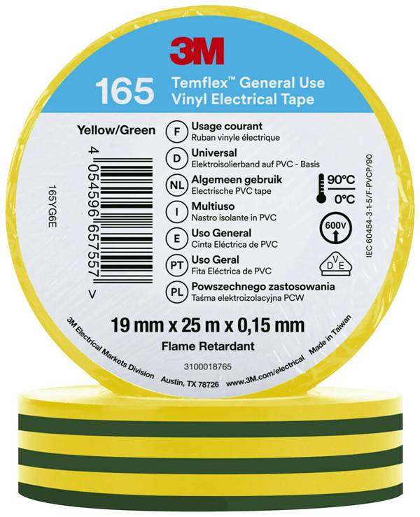 3M Temflex™ 165 165YG6E izolační páska Temflex™ 165 žlutá (d x š) 25 m x 19 mm 1 ks