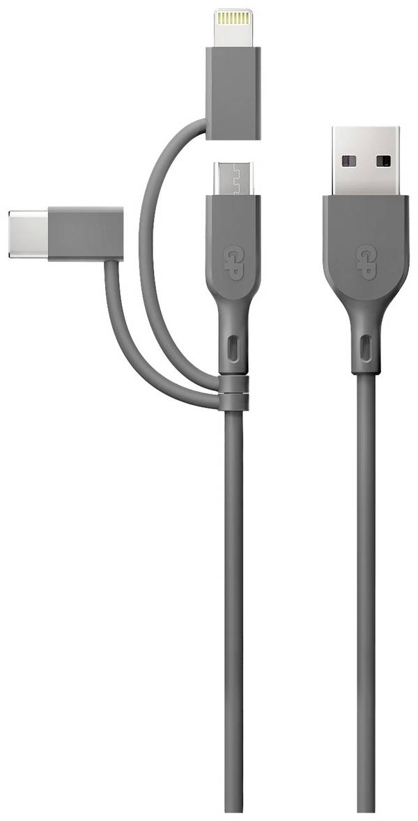 GP Nabíjecí kabel USB USB 2.0 USB-A zástrčka, Apple Lightning konektor, USB Micro-B zástrčka, USB-C ® zástrčka 1.00 m šedá GPCBCY1NGYUSB313