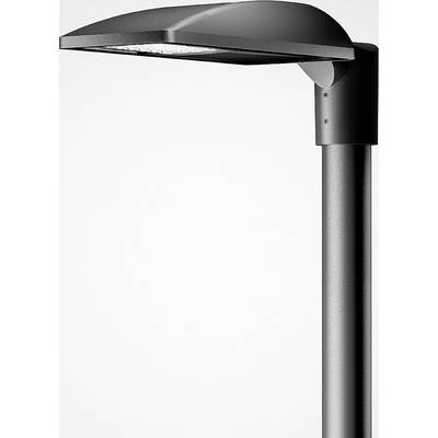 Moderní pouliční lampa s tmavým designem a štíhlou siluetou, která vyniká čistými liniemi a minimalismem na šedém pozadí.