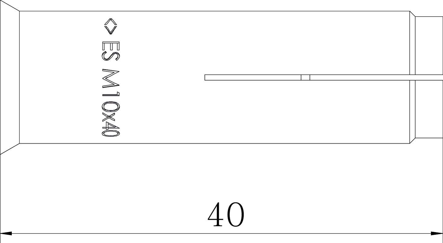 Výkres šroubu s označením 'ES M10x40' o délce 40 mm.