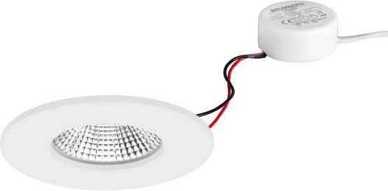Kulaté LED podhledové svítidlo s kabelem a předřadníkem, vhodné pro montáž na strop v interiéru. Energeticky úsporné osvětlení.