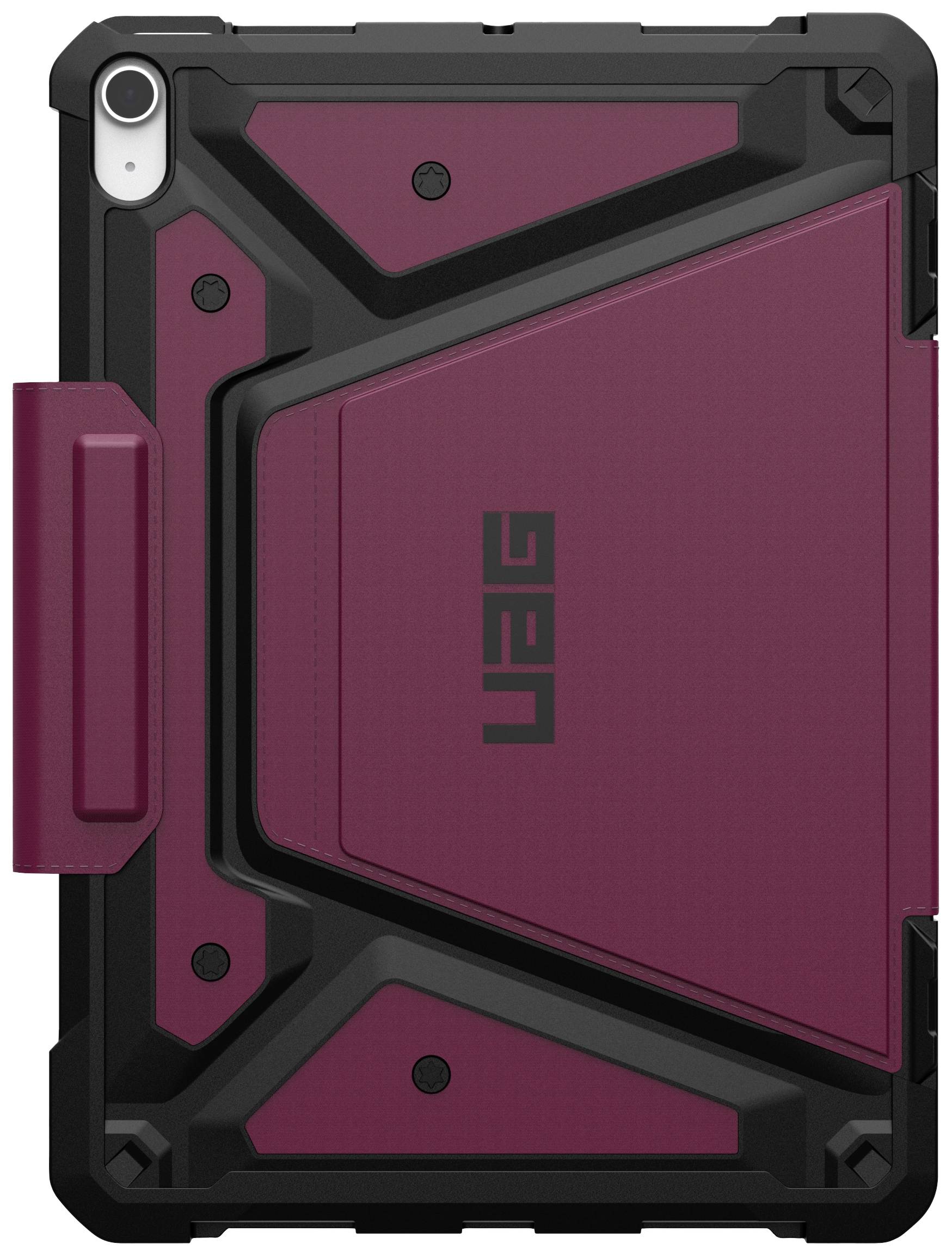 Ochranný kryt na tablet v červené a černé barvě s robustním designem a logem značky UAG, kombinovaný se zesílenými rohy.