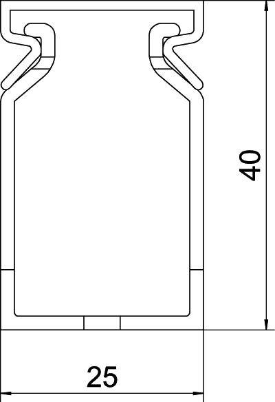 Technický diagram znázorňuje příčný profil o šířce 25 mm a výšce 40 mm.