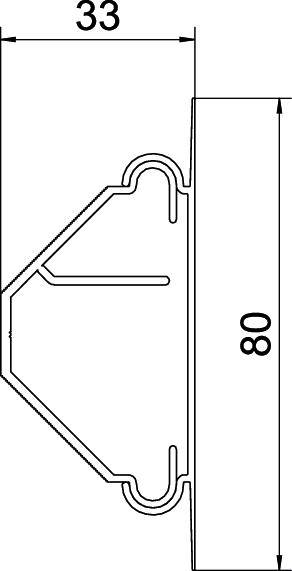 Technický výkres pohledového profilu s rozměry: šířka 33 mm, výška 80 mm, zobrazující detail strojní součásti.