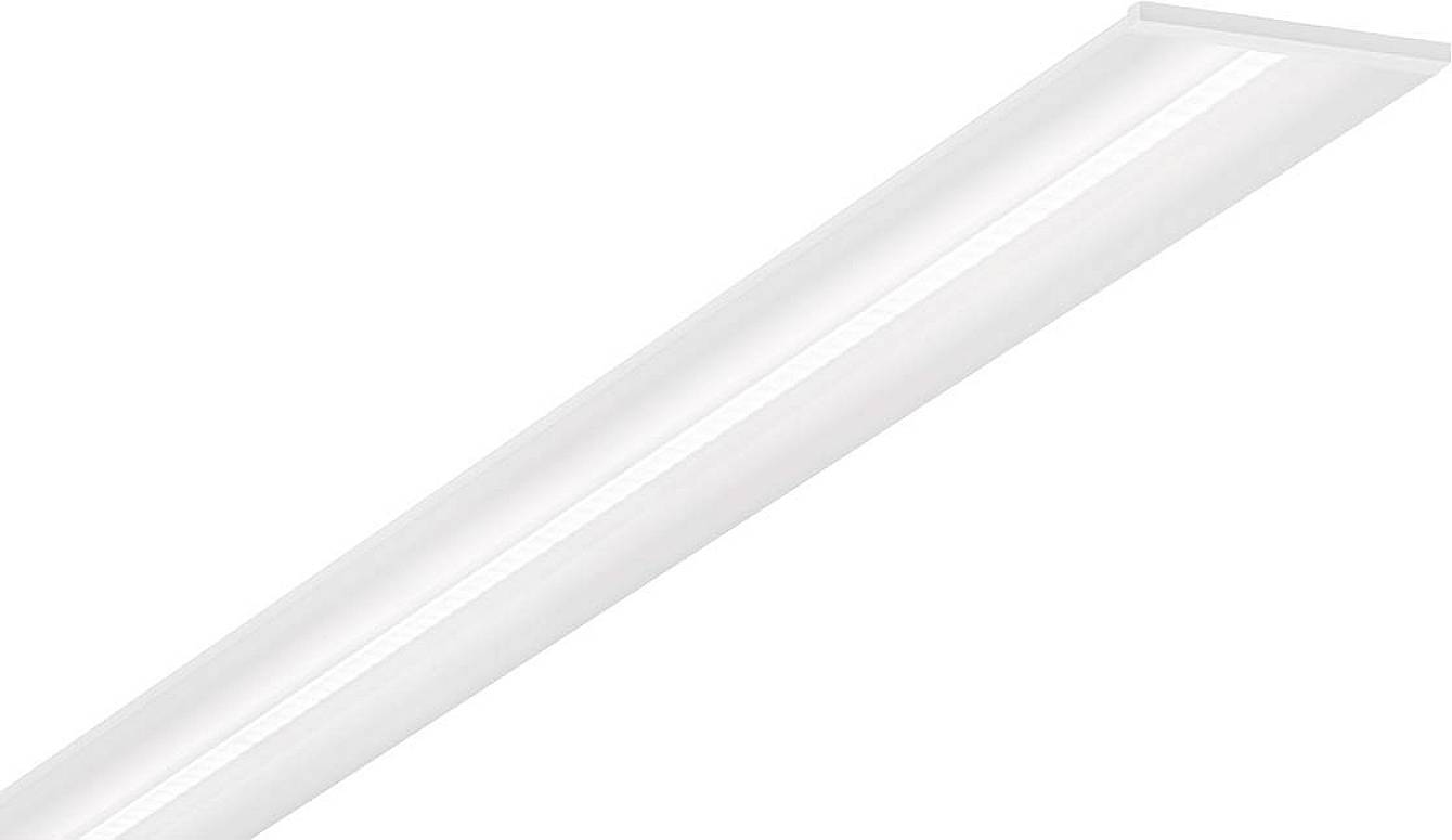 Úzké, bílé stropní LED svítidlo obdélníkového tvaru, vhodné do moderních interiérů.