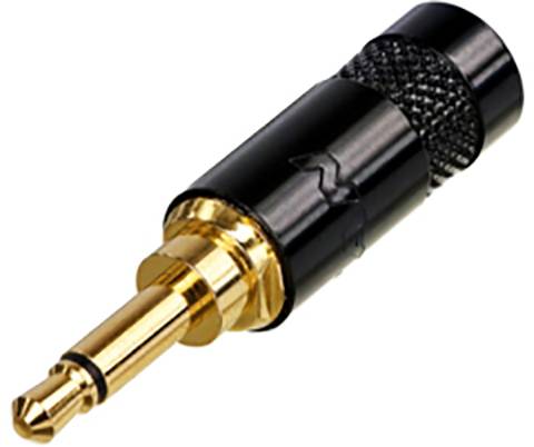Černý a zlatý audioadaptér s 3,5mm jackem, který se běžně používá pro připojení sluchátek nebo jiných audio zařízení.