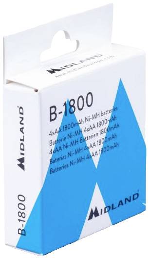 Balení baterií Midland B-1800, 4 kusy AA, Ni-MH s kapacitou 1800mAh.