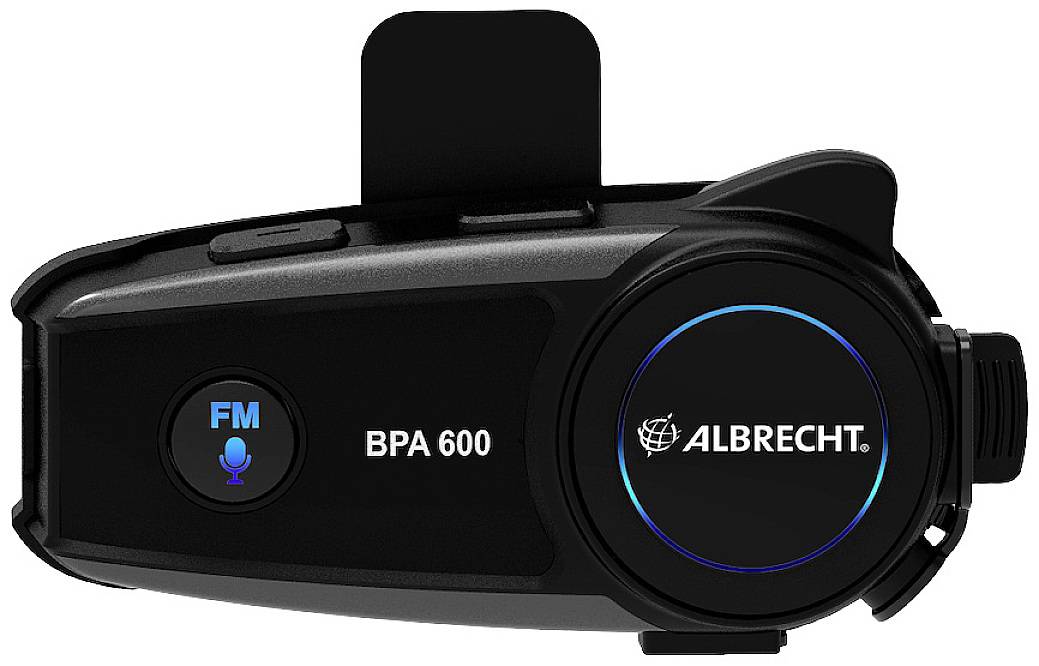 Černá bluetooth sluchátka Albrecht BPA 600 s FM rádiem a mikrofonní funkcí, pohled z boku.