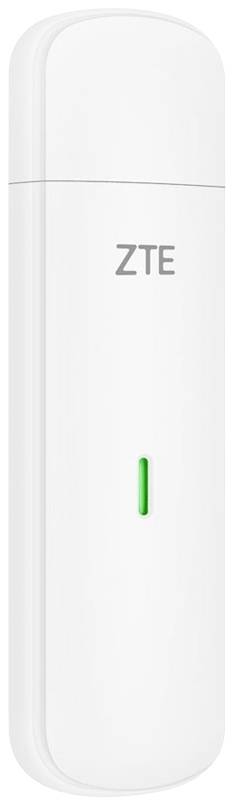Bílý USB internetový modem se štítkem 'ZTE' a zeleným LED osvětlením.
