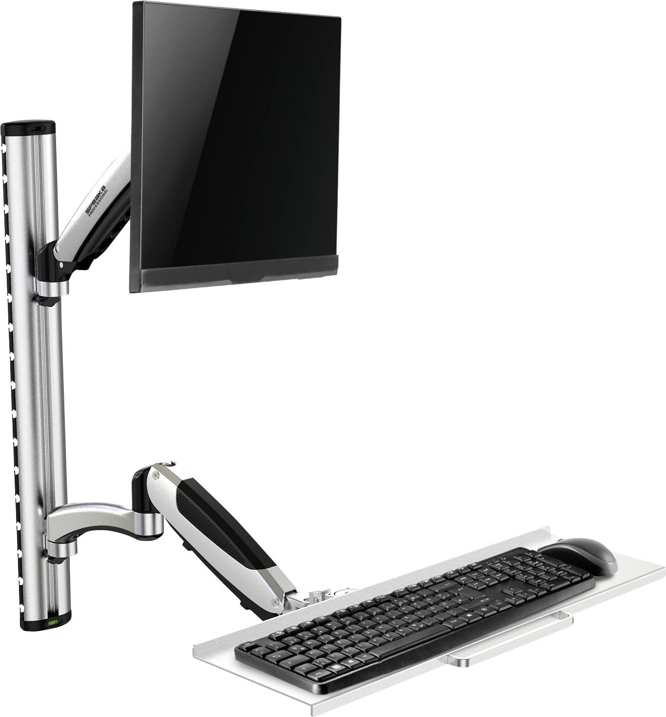 Obrazovka a klávesnice jsou namontovány na nastavitelném nástěnném držáku, který umožňuje ergonomické pracovní polohy.