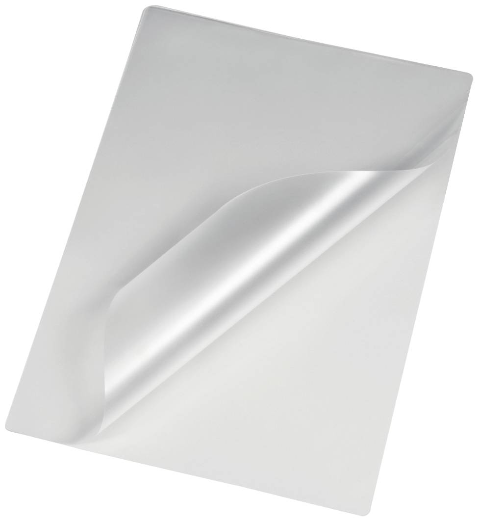 Průhledný, čirý plastový list, lehce přehnutý.