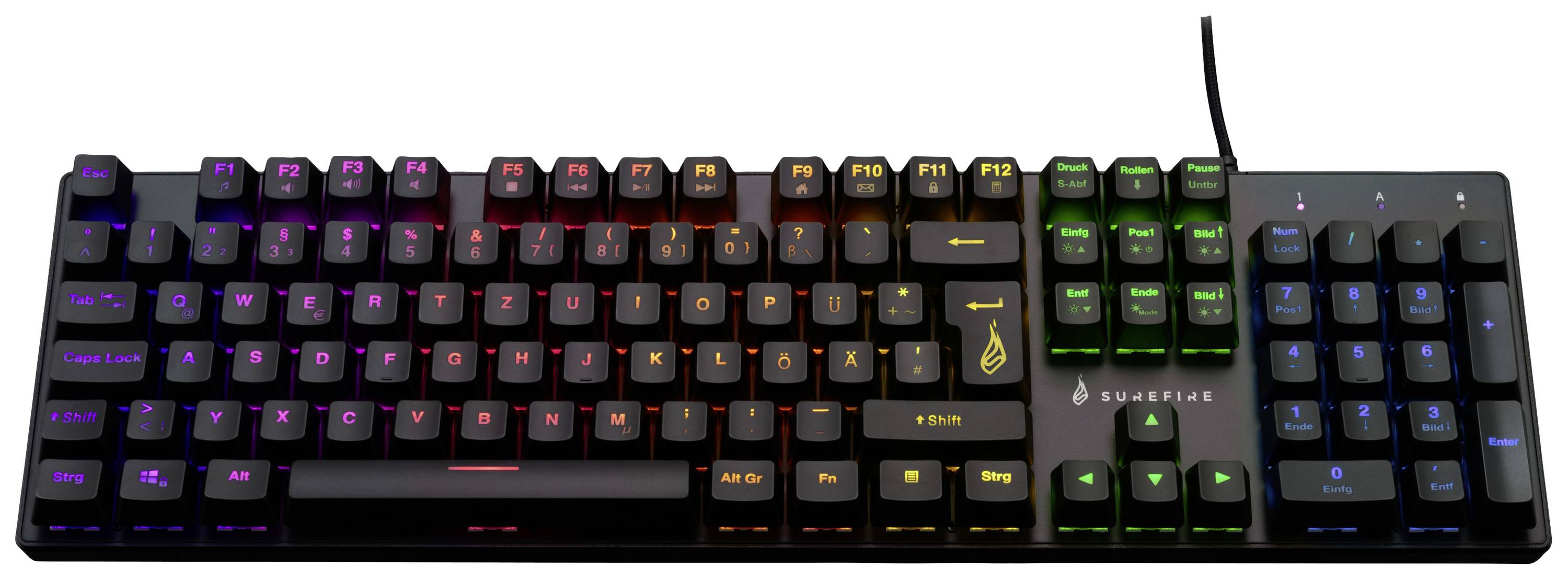 Klávesnice s podsvícenými RGB klávesami. LED osvětlení mění barevné vzory.