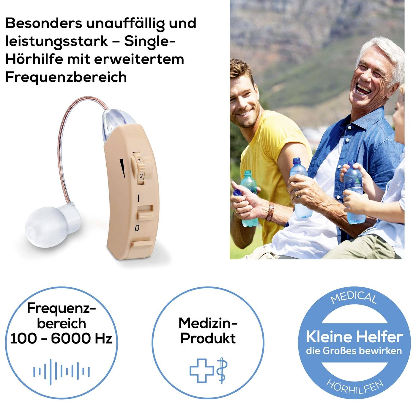 Naslouchadlo s rozšířeným frekvenčním rozsahem 100-6000 Hz, nenápadné a výkonné. Vhodné pro dospělé. Zdravotnický prostředek.