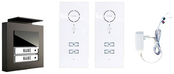 m-e modern-electronics ADV-10201 AW kabelový domovní telefon kompletní sada, antracitová, bílá, 41377