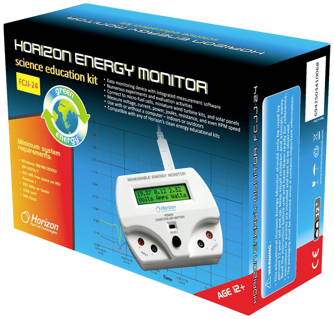 Balení sady 'Horizon Energy Monitor' pro děti od 12 let. Obsahuje měřicí přístroj pro sledování obnovitelných zdrojů energie.