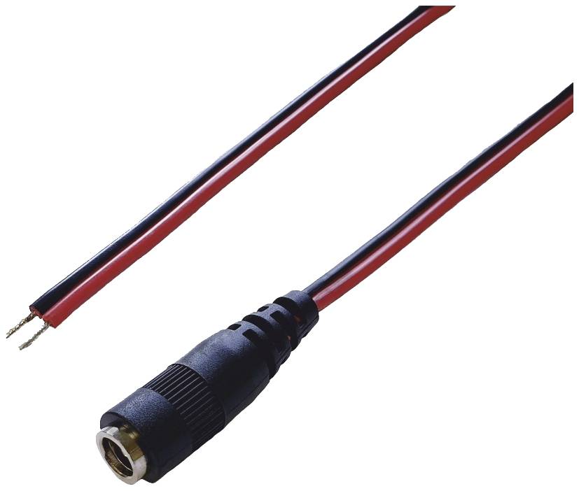 Dvoužilový prodlužovací kabel s černým konektorem a volným koncem. Vhodný pro audio aplikace nebo elektrická připojení.