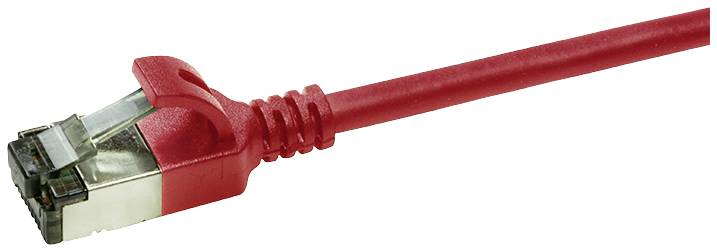 Červený ethernetový kabel s konektorem RJ45.