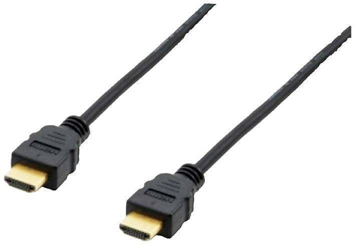 Černý HDMI kabel se dvěma konektory, vhodný pro propojení digitálních zařízení pro přenos audio a video signálů.