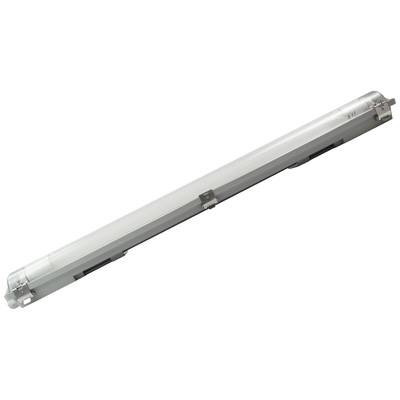 Dlouhá válcovitá zářivková trubice v ochranném krytu. Lampa je vhodná pro průmyslové nebo komerční osvětlení.