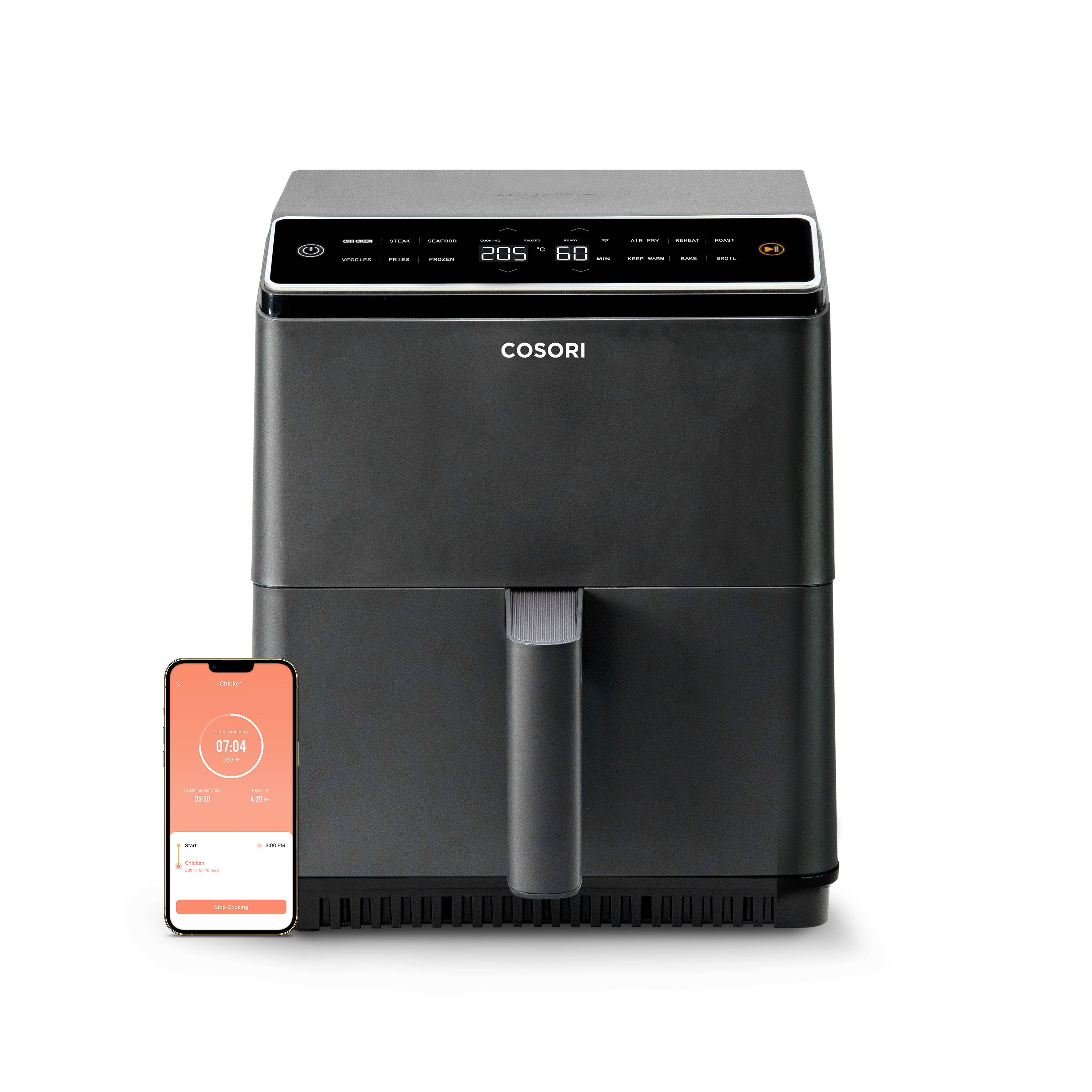 Cosori CAF-P583S-KEUR horkovzdušná fritéza, 6.4 l, 1700 W, nepřilnavý povlak, s displejem, ochrana proti přehřátí, ovlád-4