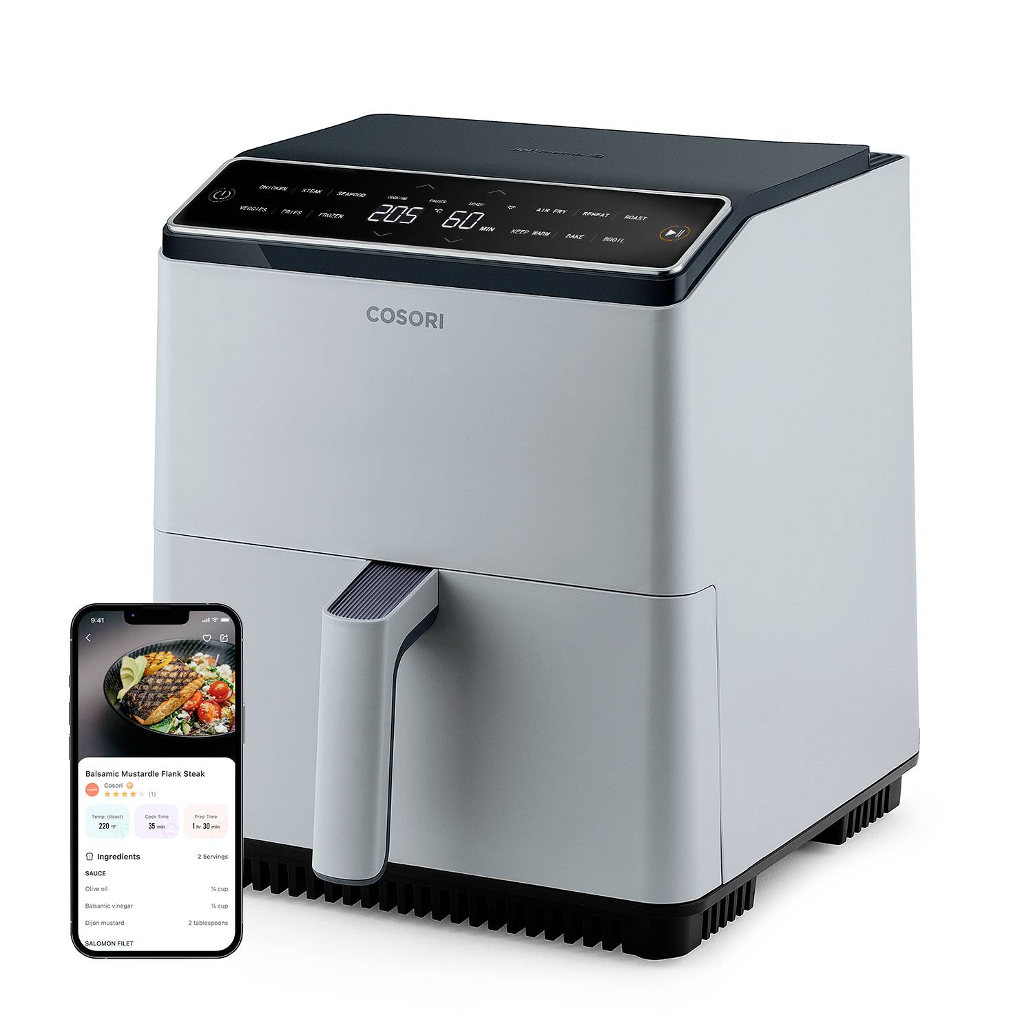 Cosori CAF-P583S-AEUR horkovzdušná fritéza, 6.4 l, 1700 W, nepřilnavý povlak, s displejem, ochrana proti přehřátí, ovlád-12